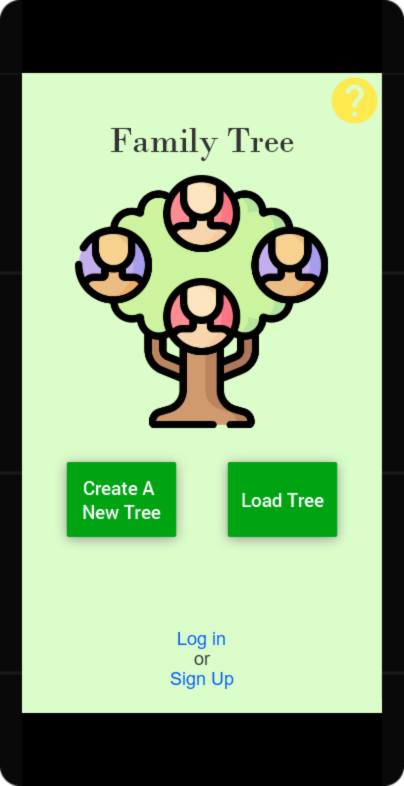 Prototype launch screen for family tree app